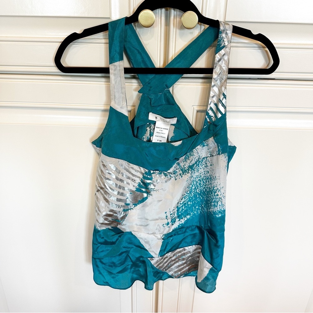 Chloe France Designer Women’s Silk Metallic Blouse Tank Aqua Fresh L7661 EU 36 4 - Picture 1 of 9